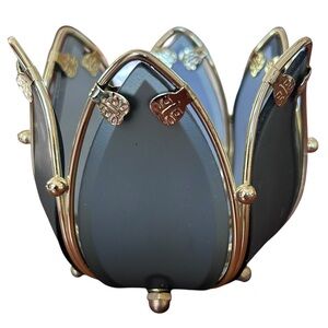 Vtg MCM Lotus Lamp Brass with blue Glass Lamp‎ Shade Replacement and petals